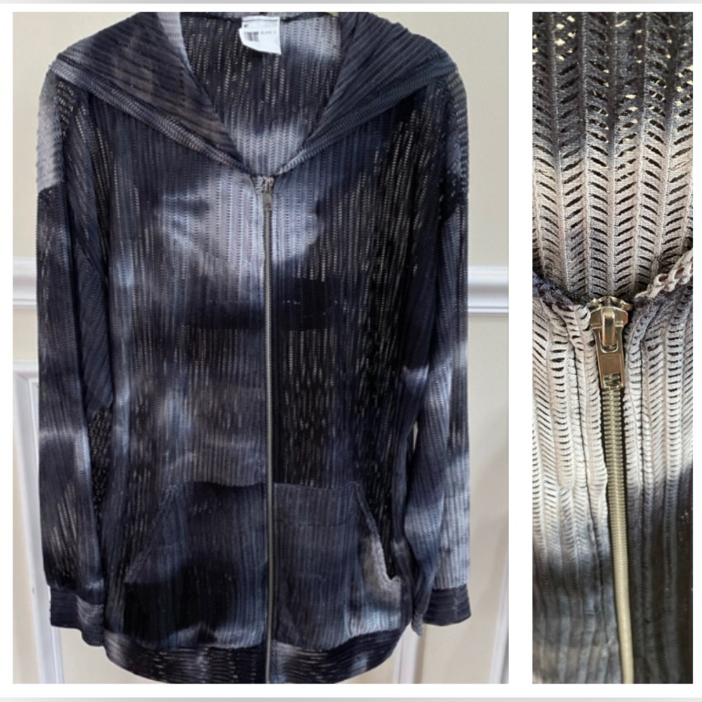 NWT Falling Love Open Knit Full Zip Hooded Athleisure Jacket